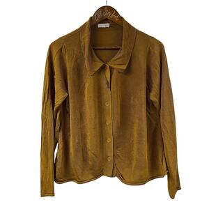 Good American Button Up Polo Shirt Long Sleeve Semi Sheer 5 XXL Fitted Golden